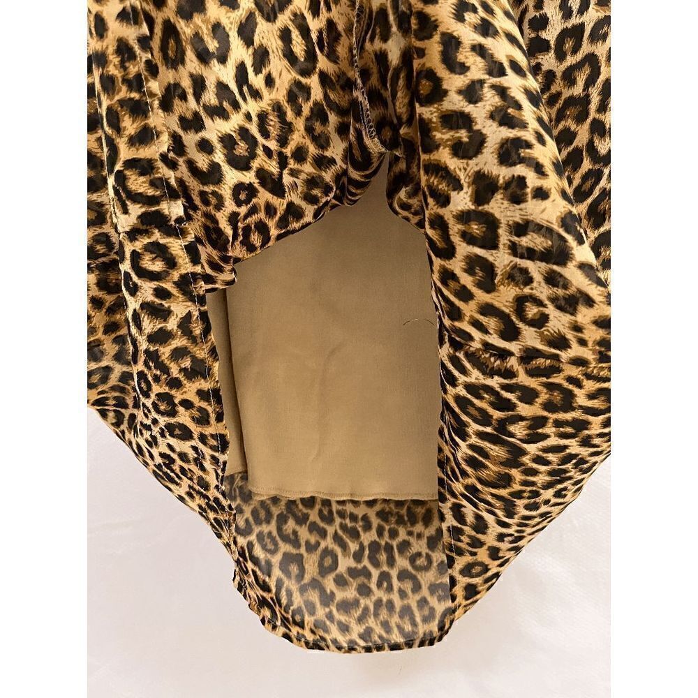Women's Fully Lined Strapless Ruffled Maxi Dress Brown Leopard Print Size M - Picture 5 of 8